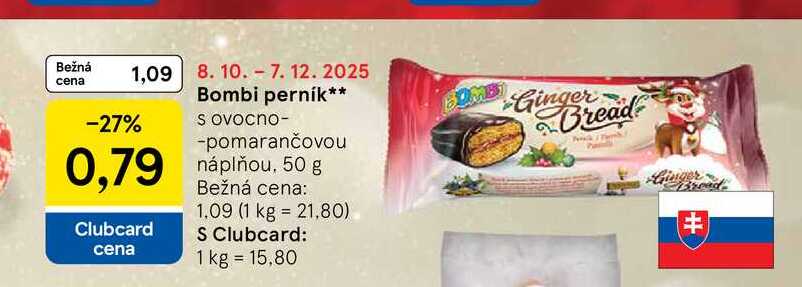 Bombi perník s ovocno-pomarančovou náplňou, 50 g 