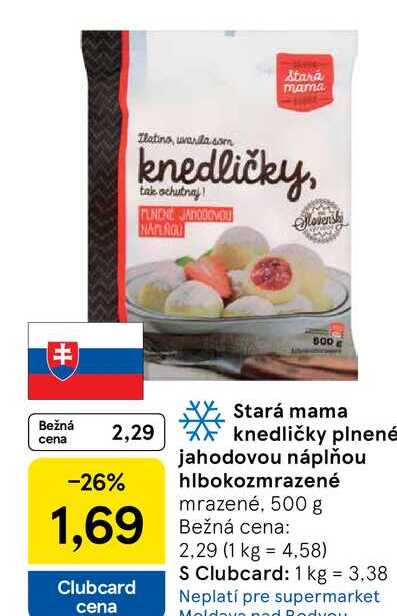 Stará mama knedličky plnené jahodovou náplňou hlbokozmrazené mrazené, 500 g