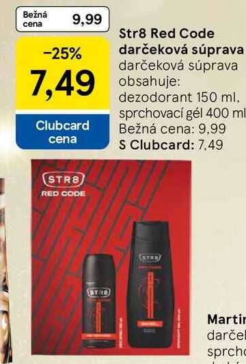 Str8 Red Code darčeková súprava obsahuje: dezodorant 150 ml, sprchovací gél 400 ml