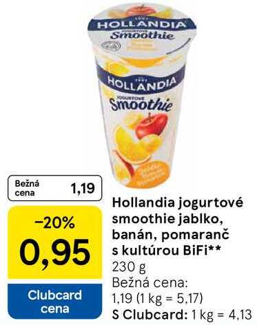 Hollandia jogurtové smoothie jablko, banán, pomaranč s kultúrou BiFi 230 g 
