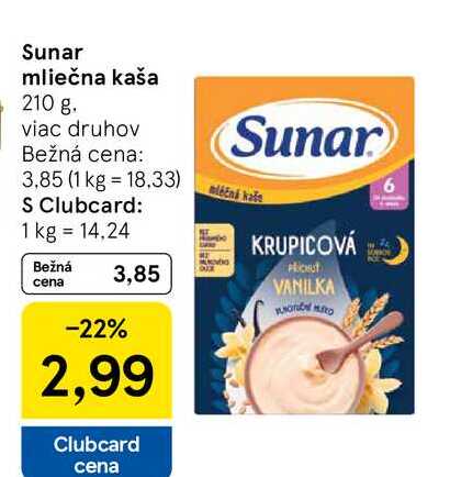 Sunar mliečna kaša 210 g