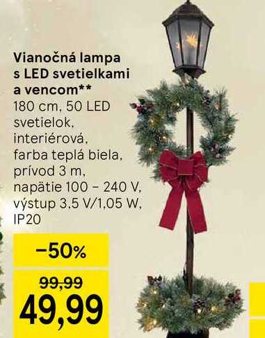Vianočná lampa s LED svetielkami a vencom 180 cm