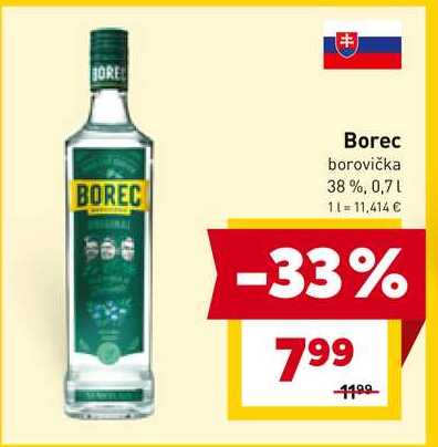 Borec borovička BOREC 38%, 0,7l