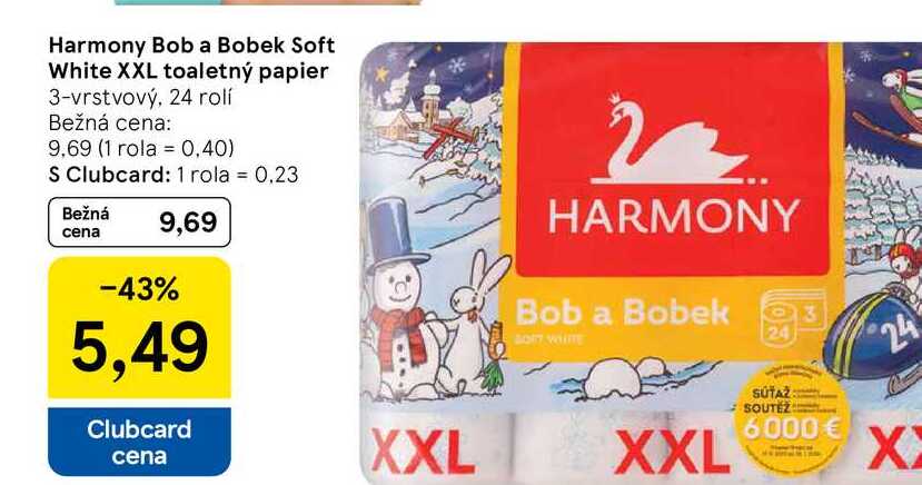 Harmony Bob a Bobek Soft White XXL toaletný papier 3-vrstvový, 24 rolí