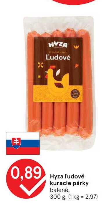 Hyza ľudové kuracie párky balené 300 g