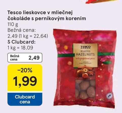 Tesco lieskovce v mliečnej čokoláde s perníkovým korením 110 g