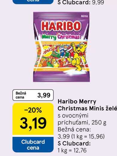 HARIBO Christmas Minis želé s ovocnými príchuťami, 250 g
