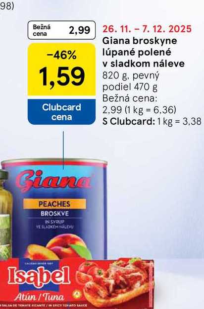 Giana broskyne lúpané polené v sladkom náleve 820 g