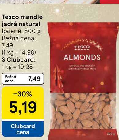 Tesco mandle jadrá natural balené, 500 g