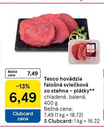 Tesco hovädzia falošná sviečková zo stehna plátky 400 g