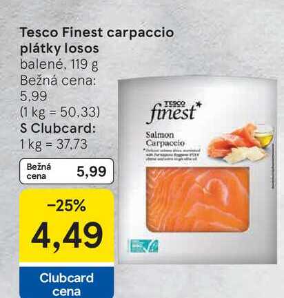 Tesco Finest carpaccio plátky losos balené 119 g 