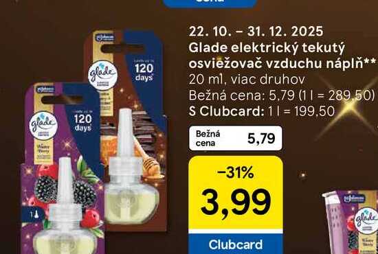 Glade elektrický tekutý osviežovač vzduchu náplň 20 ml, viac druhov