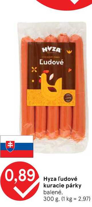 Hyza ľudové kuracie párky balené 300 g