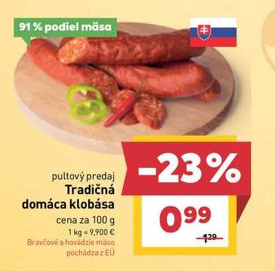 Tradičná domáca klobása cena za 100 g 