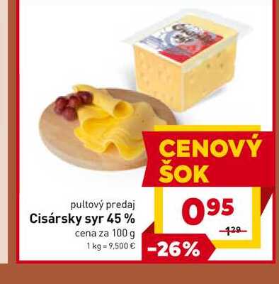 Cisársky syr 45% cena za 100 g