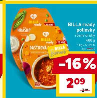 BILLA ready polievky rôzne druhy 400 g 