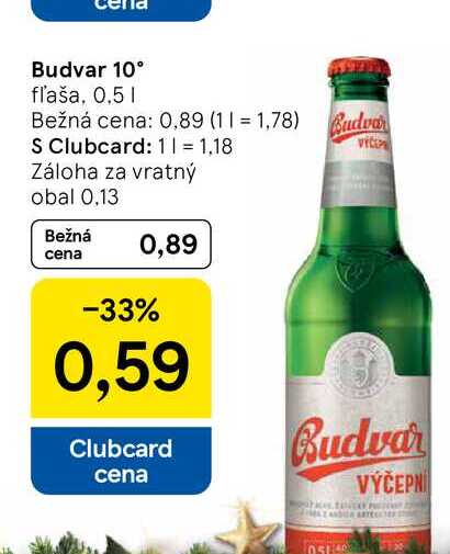 Budvar výčepní 10° fľaša, 0,5l