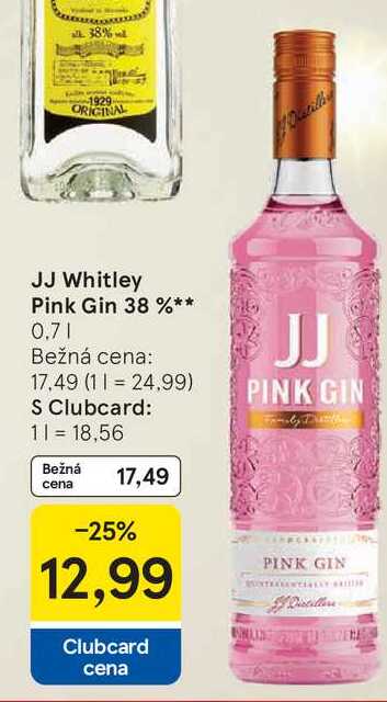 JJ Whitley Pink Gin 38 % 0.7l v akcii