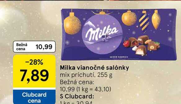 Milka vianočné salónky mix príchutí, 255 g