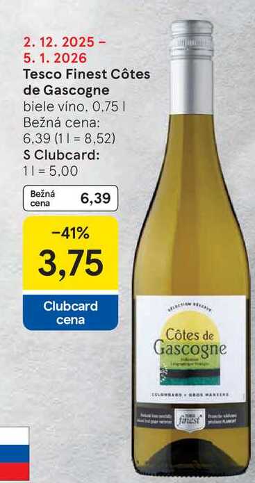 Tesco Finest Côtes de Gascogne biele víno 0.75l