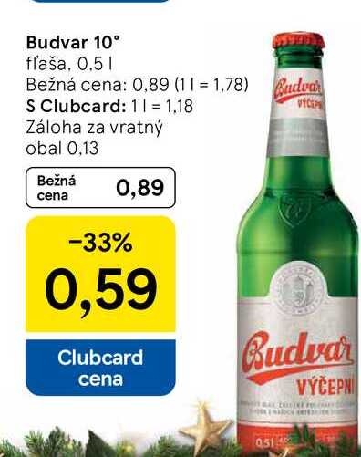 Budvar výčepní 10° fľaša, 0.5 l