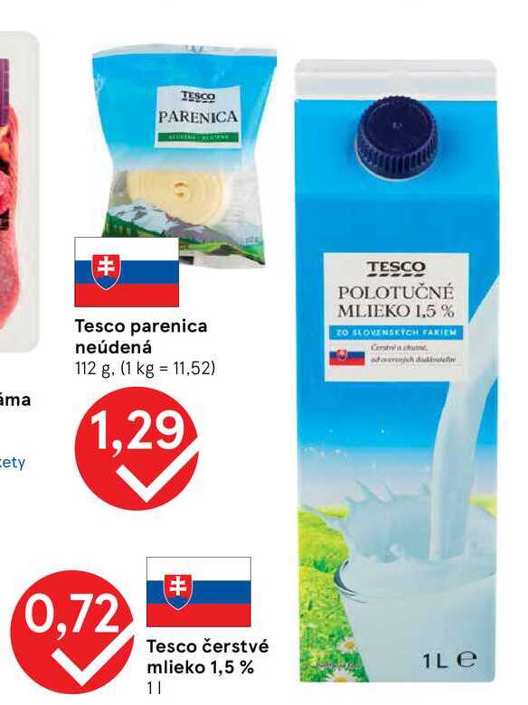 Tesco čerstvé mlieko 1,5 % 1l