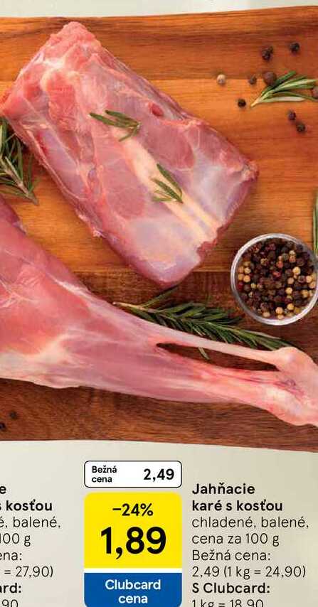 Jahňacie karé s kosťou chladené balené cena za 100 g  