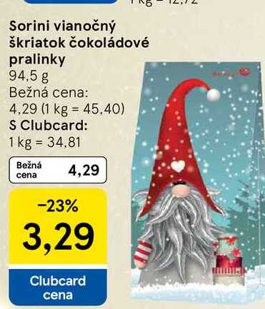 Sorini vianočný škriatok čokoládové pralinky 94.5 g 