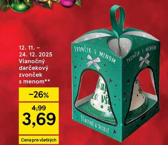 Vianočný darčekový zvonček s menom