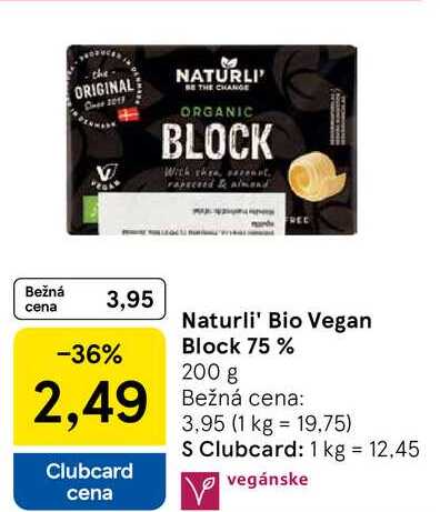 Naturli' Bio Vegan Block 75 % 200 g