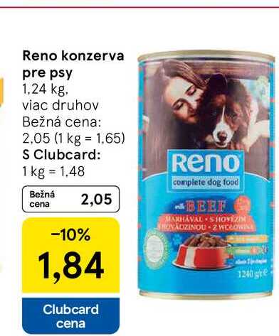Reno konzerva pre psy 1,24 kg, viac druhov 