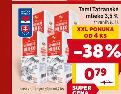 Tami Tatranské mlieko 3,5% trvanlivé, 1 l