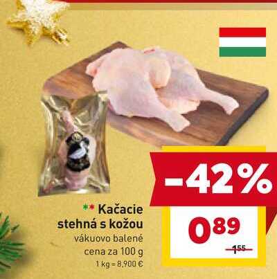 Kačacie stehná s kožou vákuovo balené cena za 100 g 