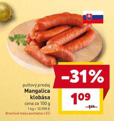 Mangalica klobása cena za 100 g 