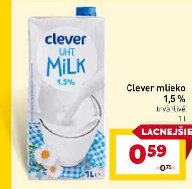Clever mlieko 1,5% trvanlivé 1l