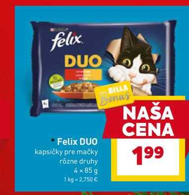 Felix DUO kapsičky pre mačky rôzne druhy 4x85 g 