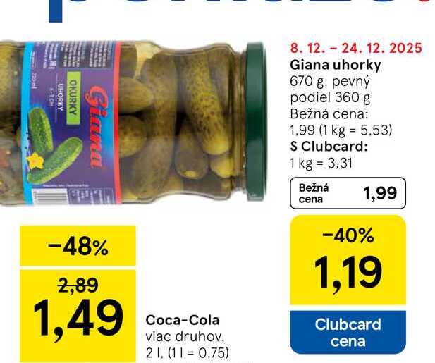 Giana uhorky 670 g, pevný podiel 360 g 