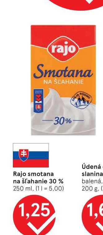 Rajo smotana na šľahanie 30 % 250 ml