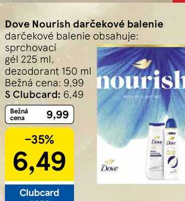 Dove Nourish darčekové balenie darčekové balenie obsahuje: sprchovací gél 225 ml, dezodorant 150 ml