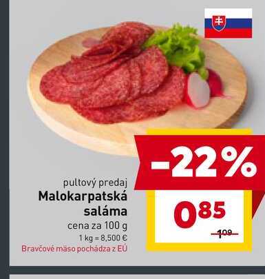 Malokarpatská saláma cena za 100 g