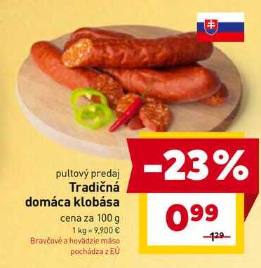 Tradičná domáca klobása cena za 100 g