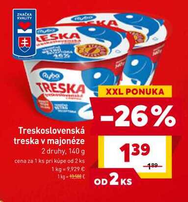 Treskoslovenská treska v majonéze 2 druhy, 140 g