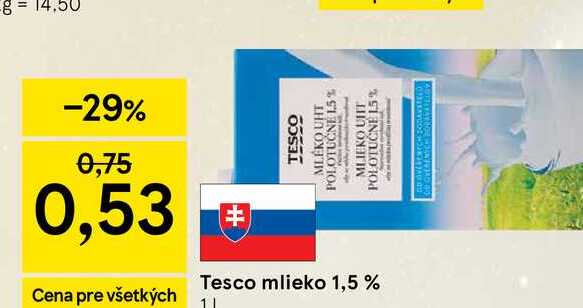 TESCO MLÉKO POLOTUČNE 15% 1l