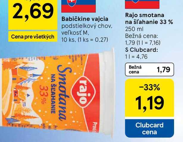 Rajo smotana na šľahanie 33 % 250 ml  v akcii