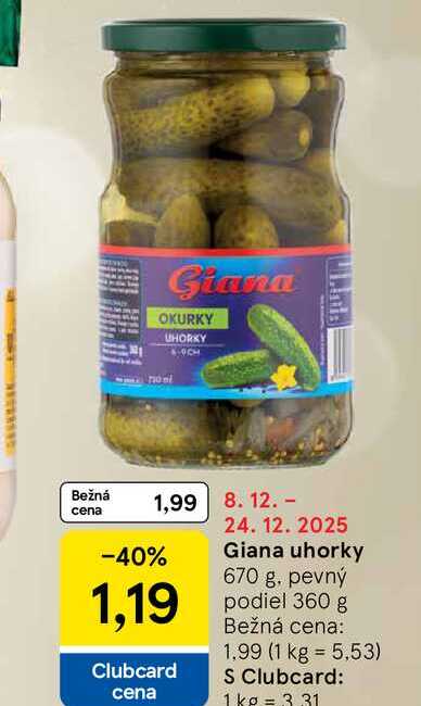 Giana uhorky 670 g pevný podiel 360 g