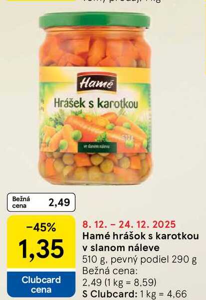 Hamé hrášok s karotkou v slanom náleve 510 g