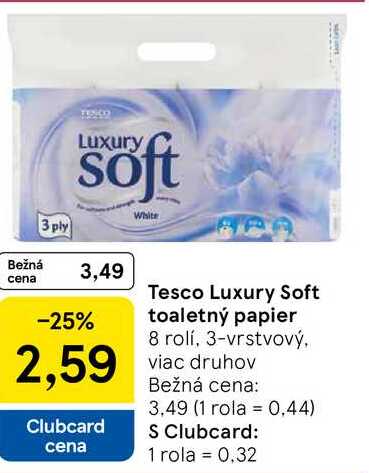 Tesco Luxury Soft toaletný papier 8 rolí, 3-vrstvový