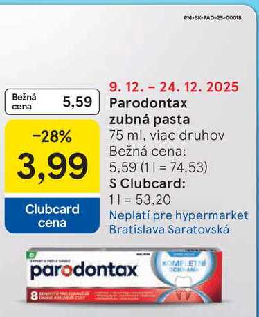 Parodontax zubná pasta 75 ml, viac druhov