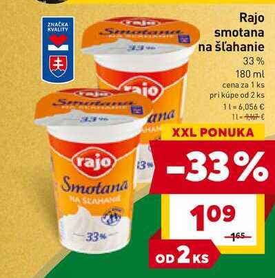 Rajo smotana na šľahanie 33% 180 ml   v akcii