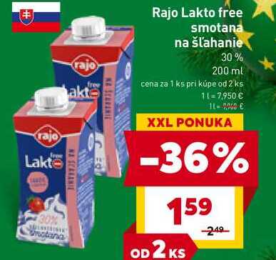 Rajo Lakto free smotana na šľahanie 30% 200 ml 